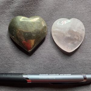 Pyrite And Rose Quartz Heart Duo